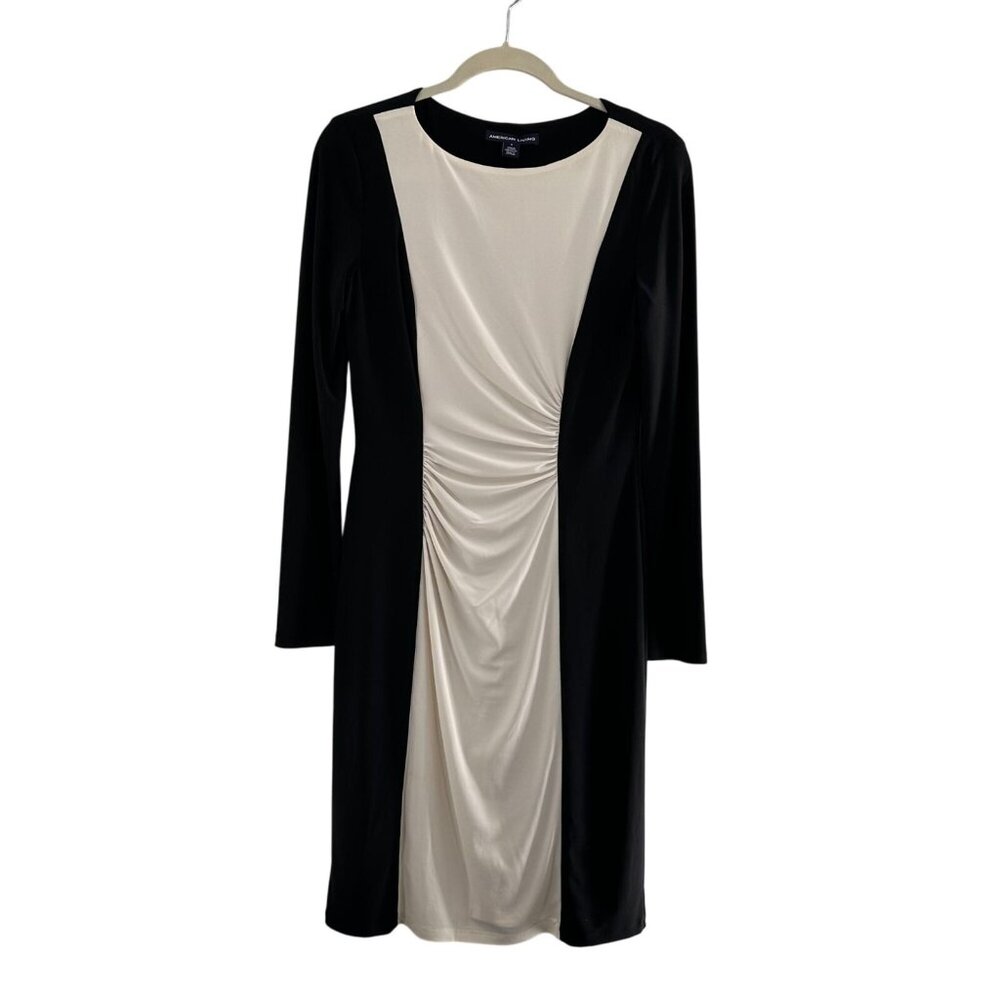 American Living Womens‎ Black Cream Colorblock Long Sleeve Sheath Dress Size 8